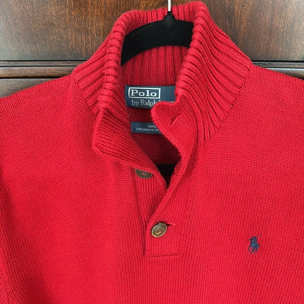 Polo by Ralph Lauren Red Cotton Mock Neck Pull Over Sweater SZ M Classic Preppy